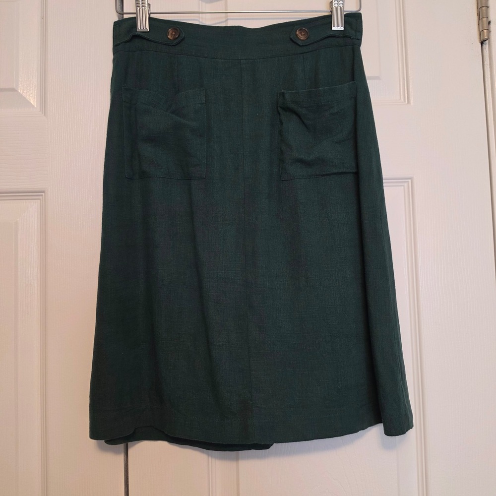 ModCloth Linen Blend A-Line Pocket Skirt Forest Green Size Medium